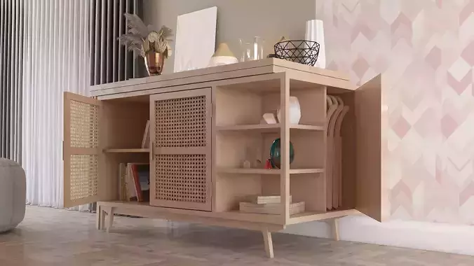 3D model living room sideboard - Space-saving - table and chair 3D model