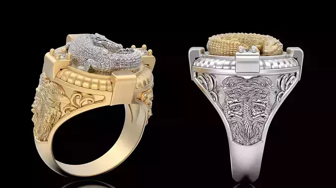 Crocodile ring silver gold sterling jewelry printable 3D model 