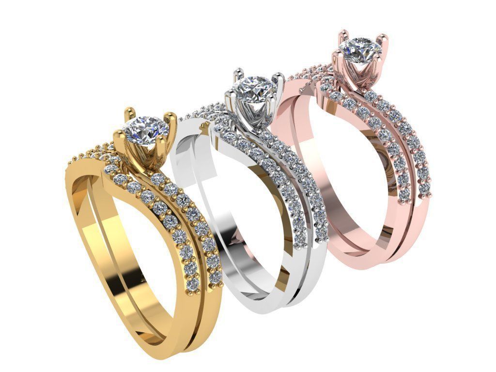 Ring474 engagement ring set gold 3D print model_4