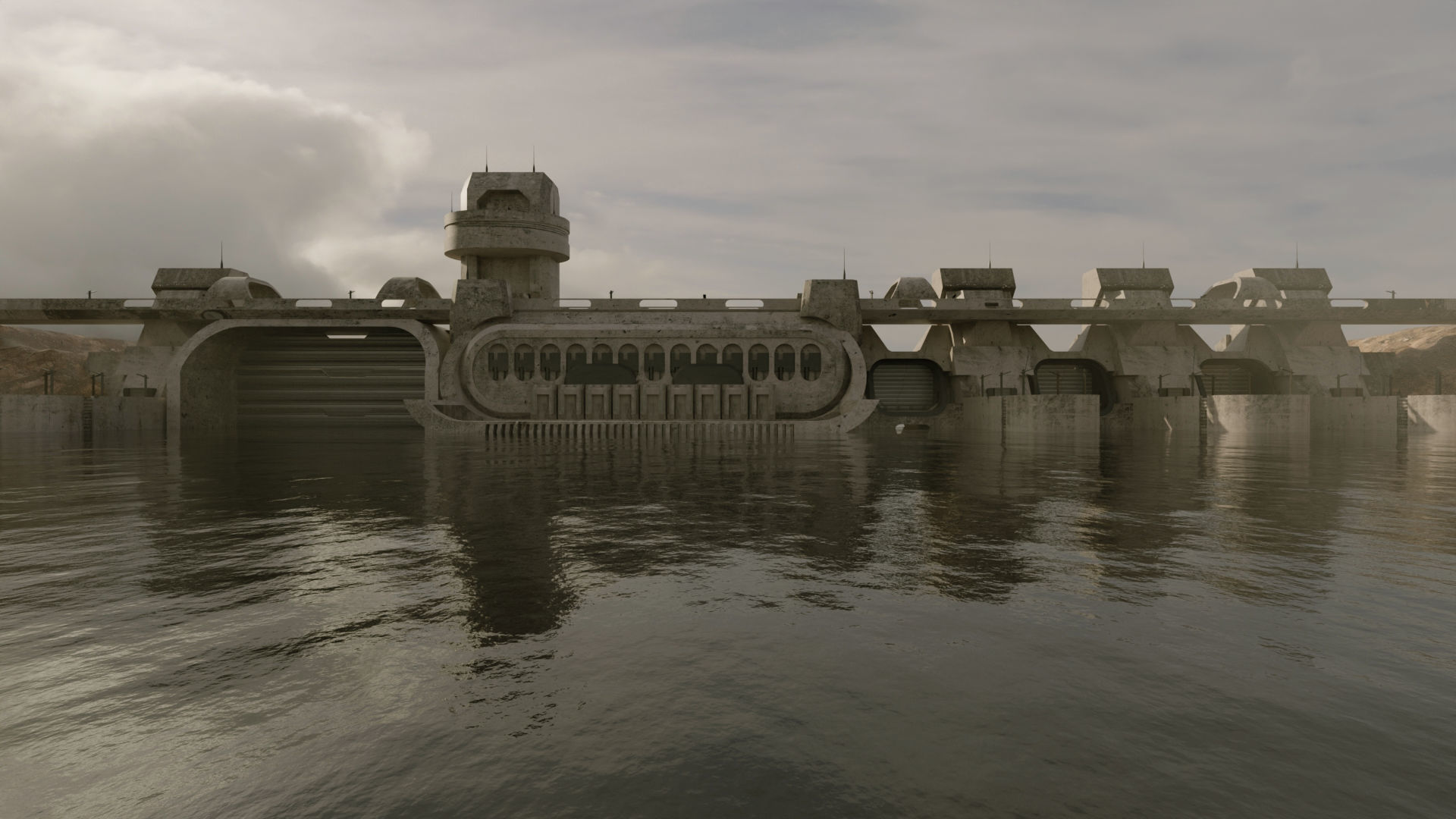 The DAM sci-fi Low-poly 3D model_1
