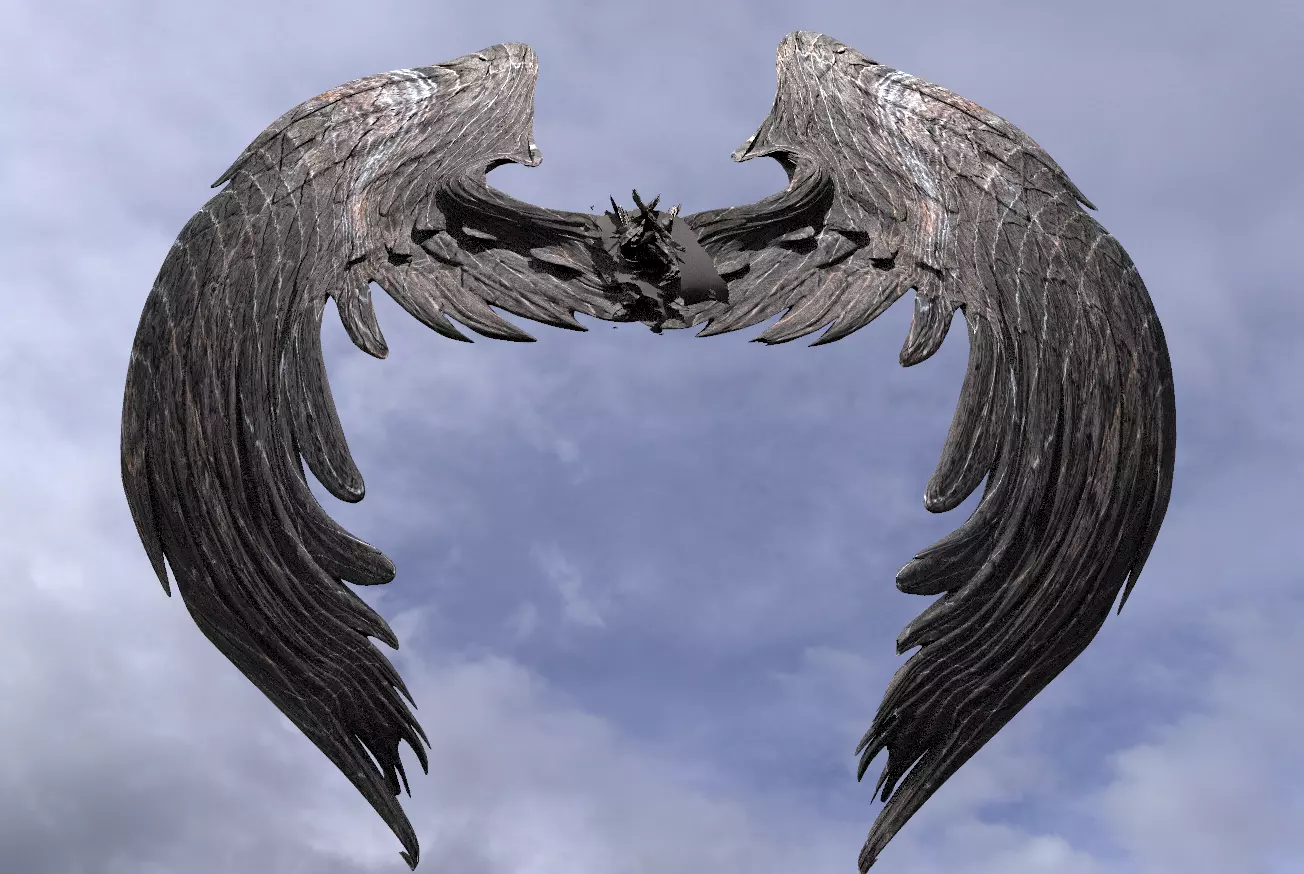 Dark Fallen Crescent Angel wings  2 3D model_0