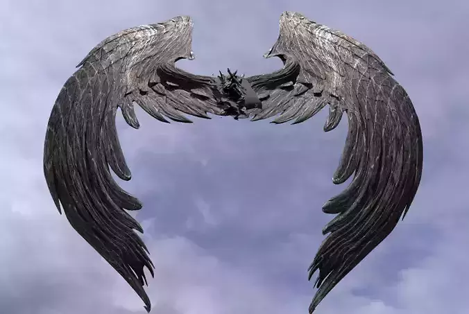 Dark Fallen Crescent Angel wings  2 3D model