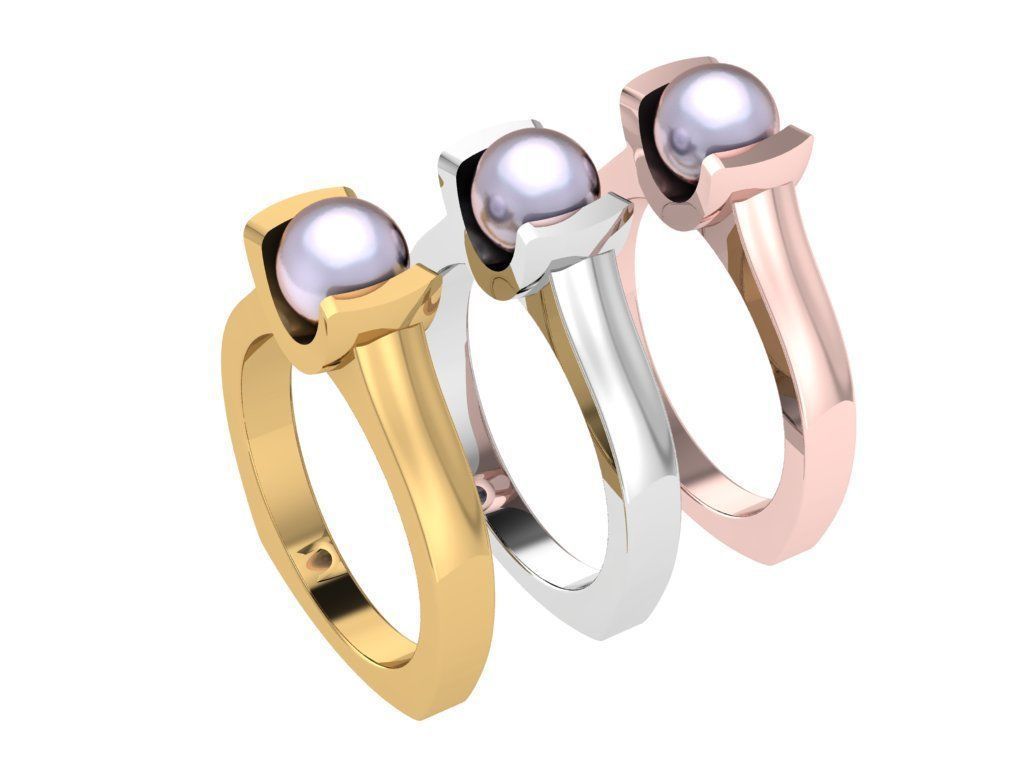 Ring476 gold ring with pearl in center 3D print model_4