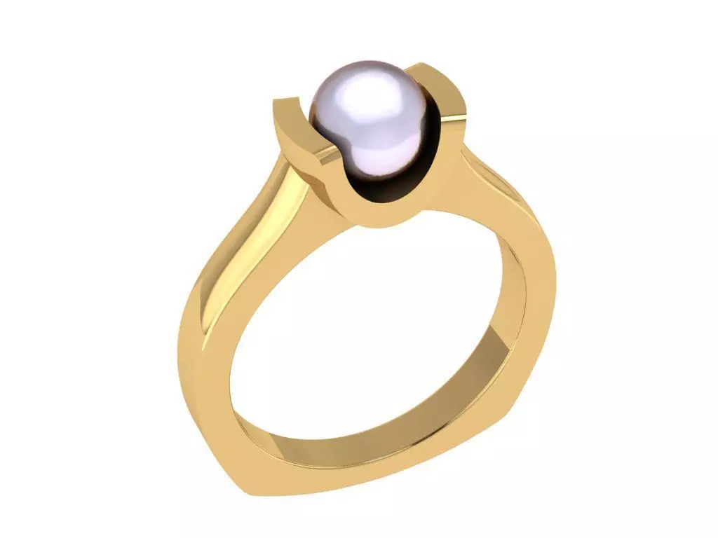 Ring476 gold ring with pearl in center 3D print model_0