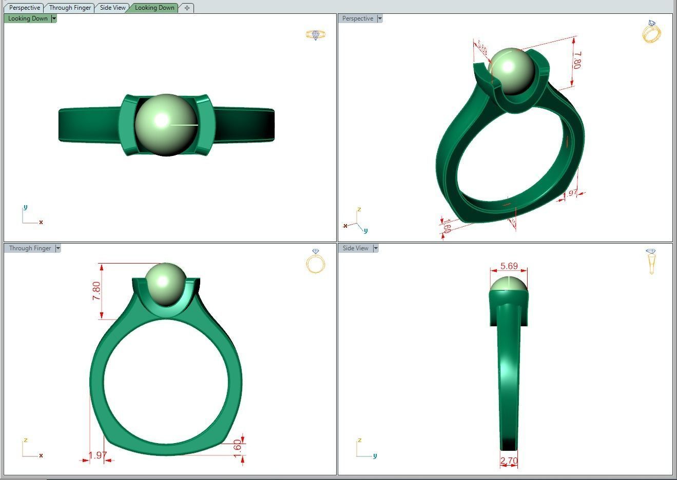 Ring476 gold ring with pearl in center 3D print model_5