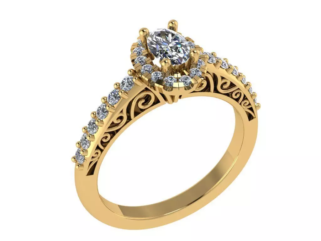 Ring478 oval diamond engagement ring gold 3D print model_0