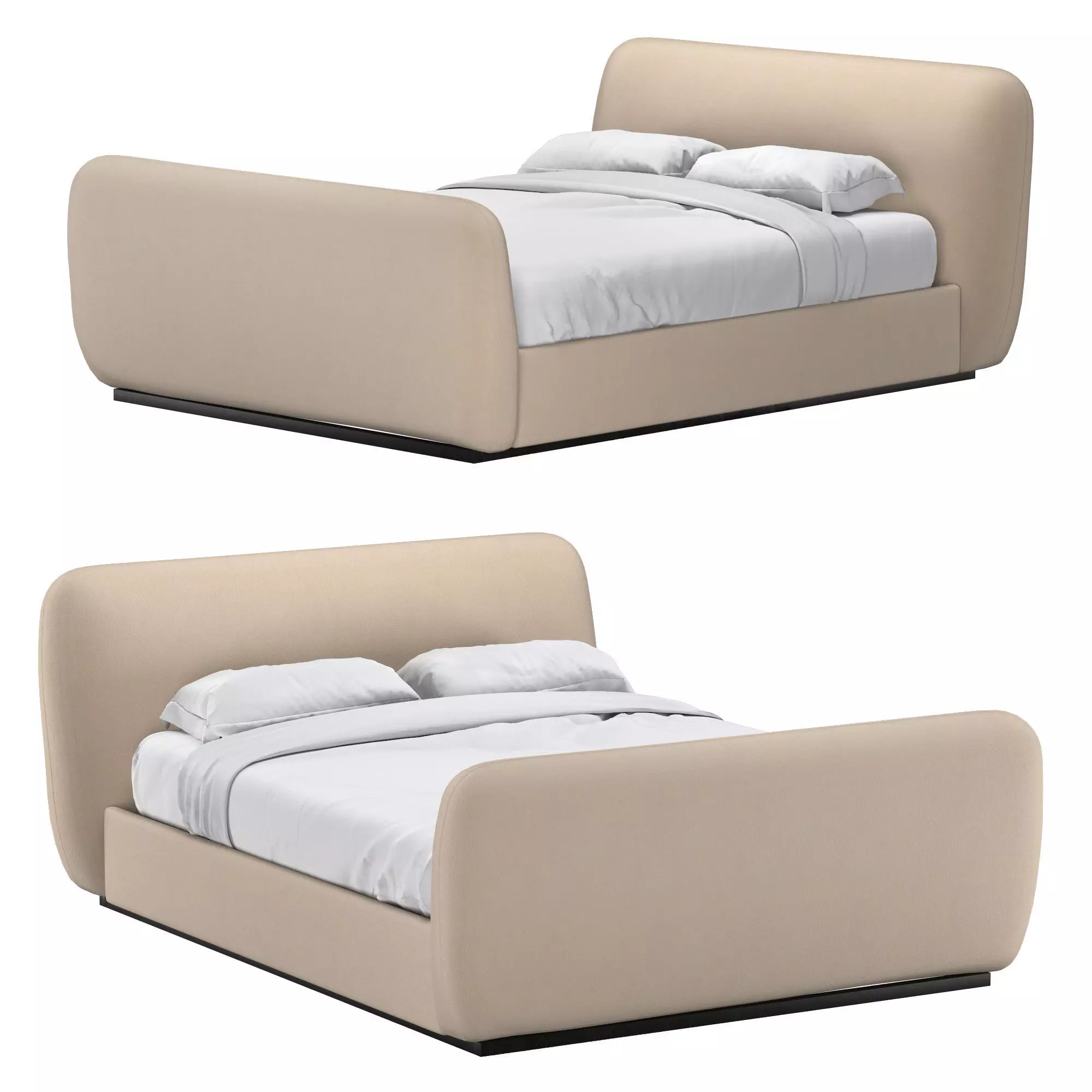 LOTUS FABRIC PANEL PLATFORM BED WITH FOOTBOARD 3D model_0