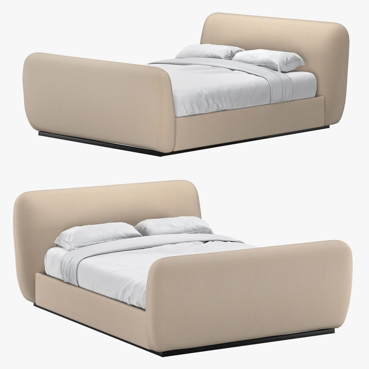 LOTUS FABRIC PANEL PLATFORM BED WITH FOOTBOARD 3D model_6