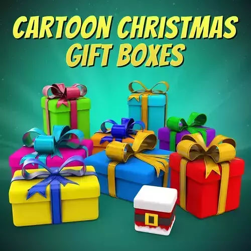 Cartoon Christmas Gift Boxes Set  Low-poly 3D model