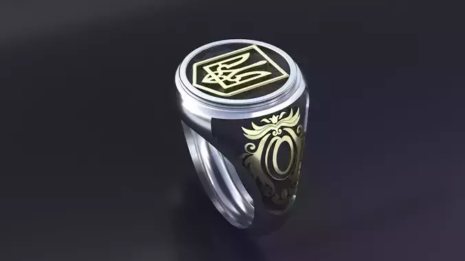 Ring with symbols of the Army of Ukraine 3D print model 