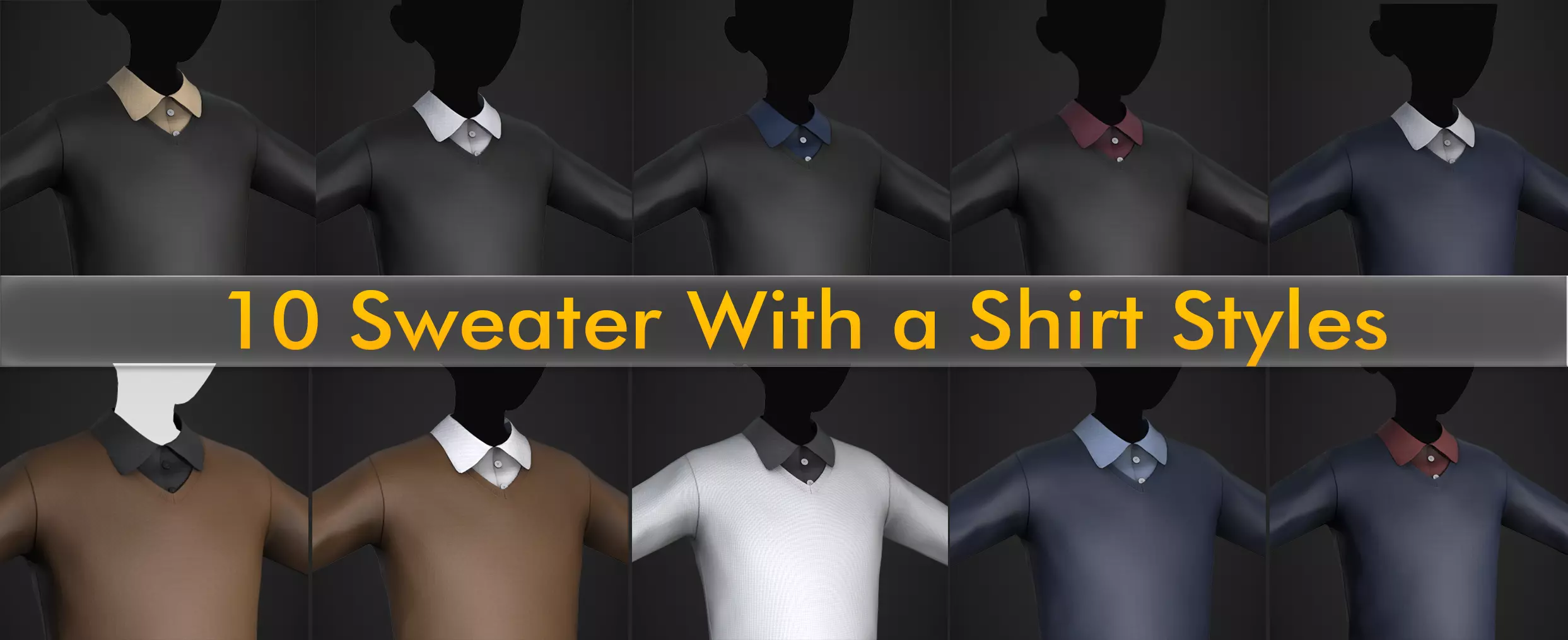 10 Sweater With a Shirt Styles  3D Model Collection_0