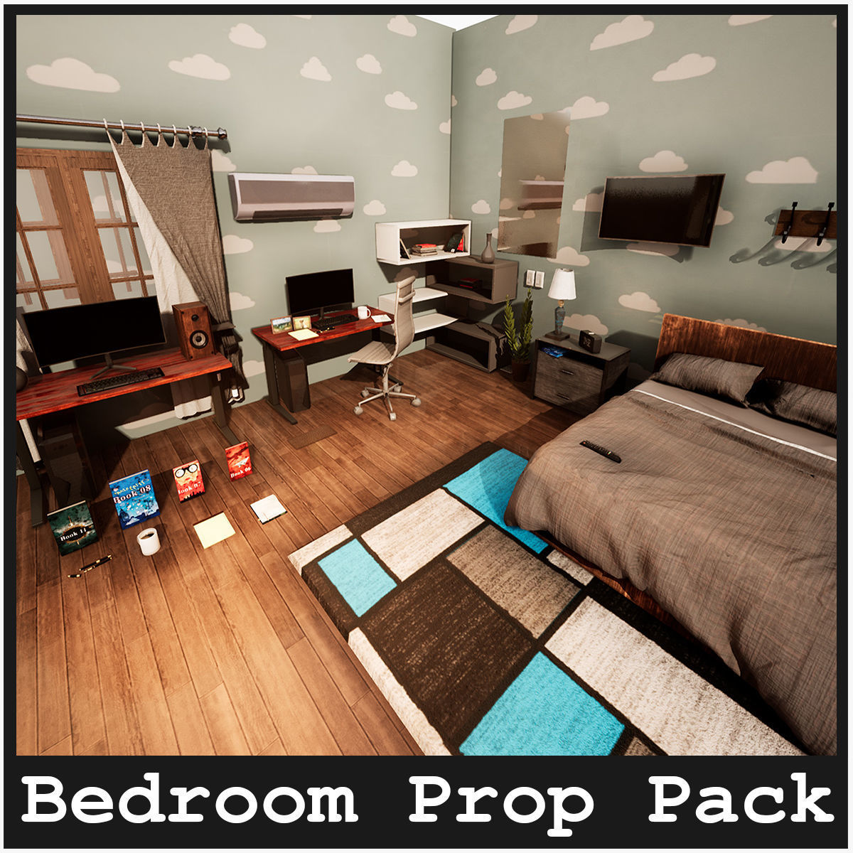 Bedroom Prop Package Low-poly 3D model_1