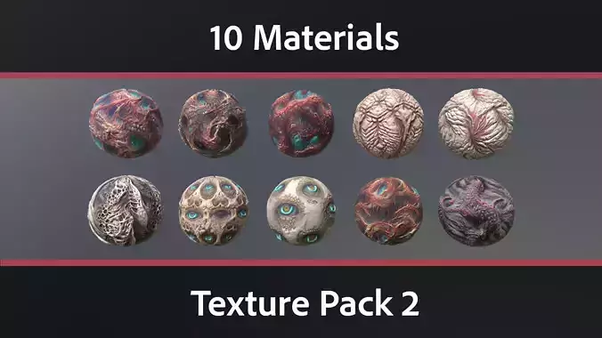 10 Materials Skin Monster Seamless PBR Pack 2