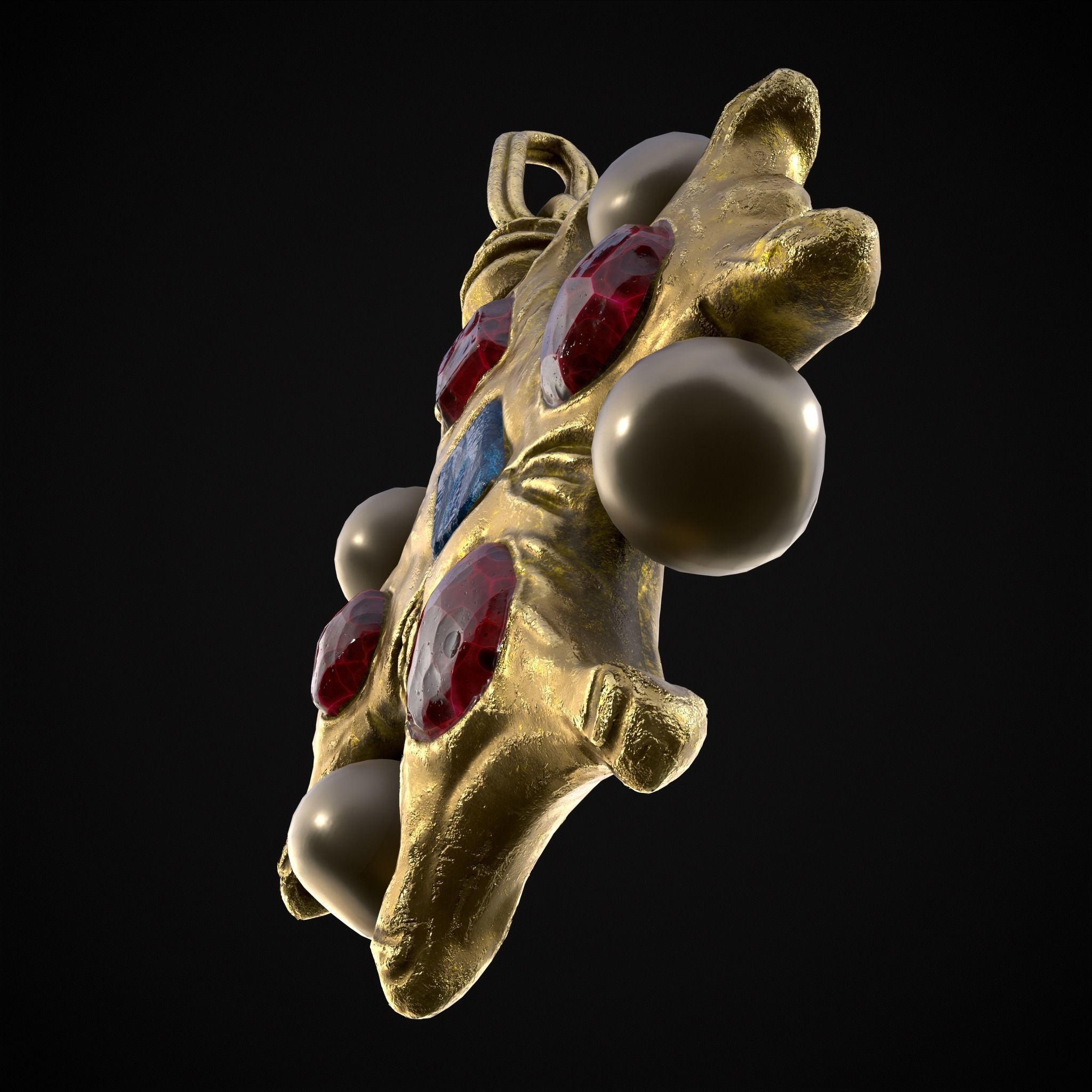 Gold Ruby Sapphire Pearl Cross Pendant Low-poly 3D model_27