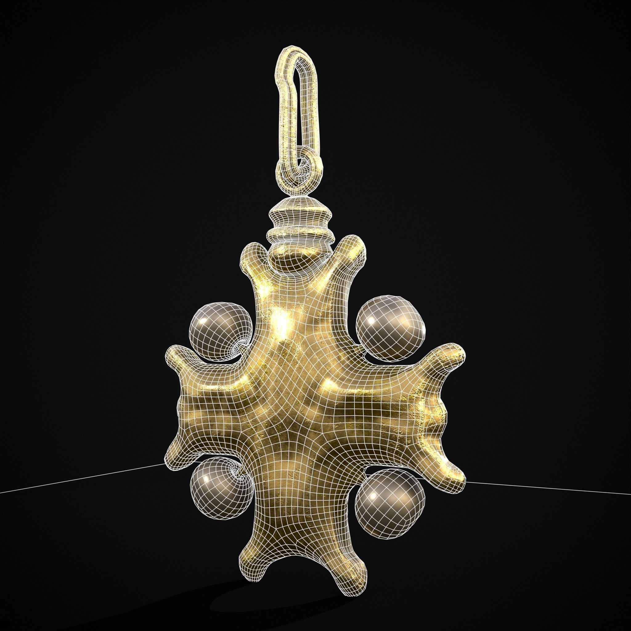 Gold Ruby Sapphire Pearl Cross Pendant Low-poly 3D model_4