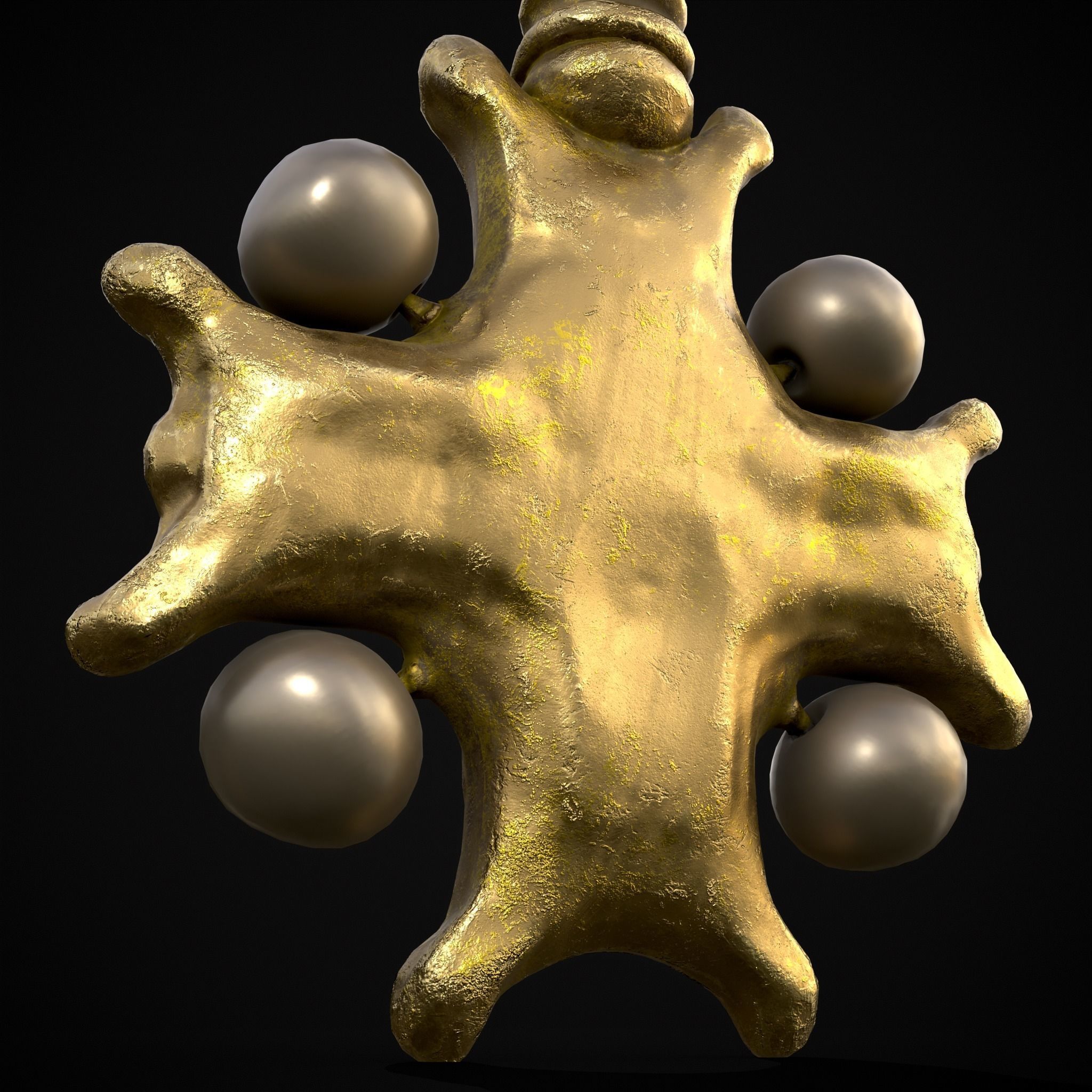 Gold Ruby Sapphire Pearl Cross Pendant Low-poly 3D model_25