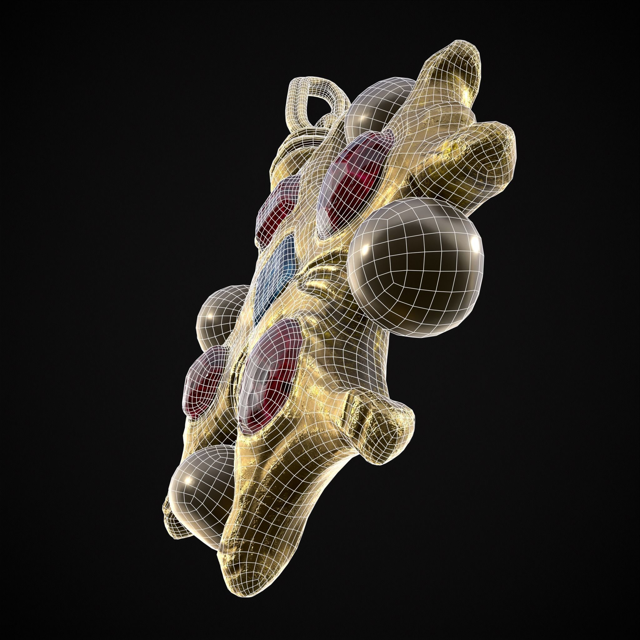 Gold Ruby Sapphire Pearl Cross Pendant Low-poly 3D model_28