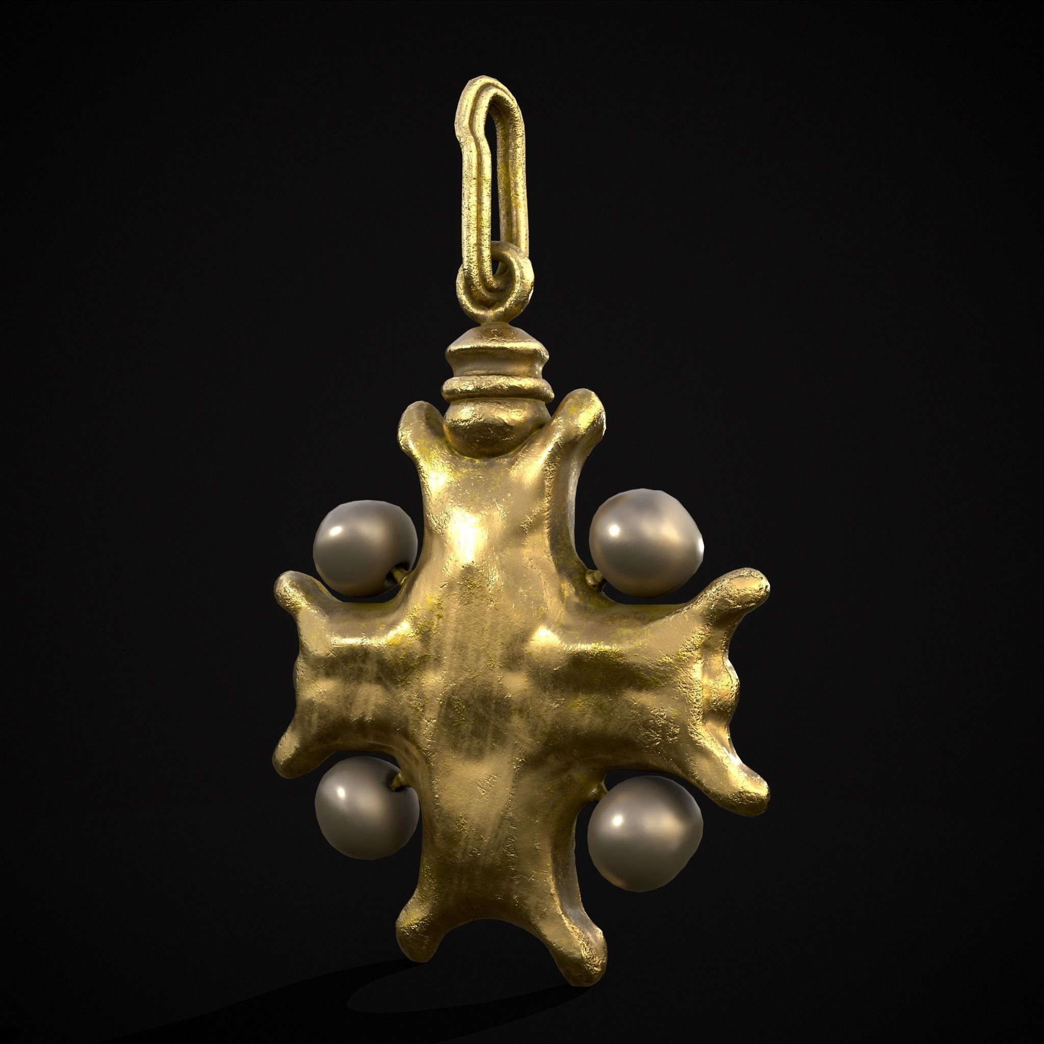 Gold Ruby Sapphire Pearl Cross Pendant Low-poly 3D model_3