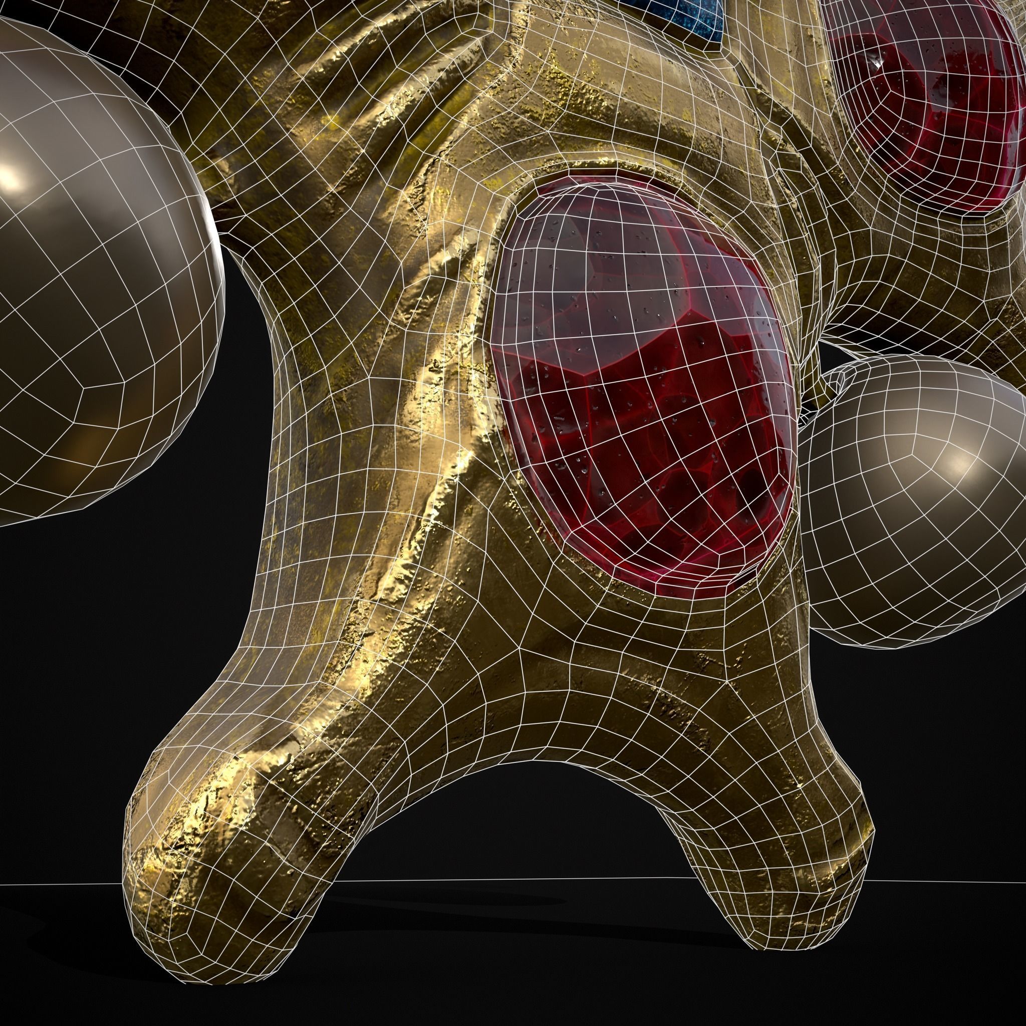 Gold Ruby Sapphire Pearl Cross Pendant Low-poly 3D model_16