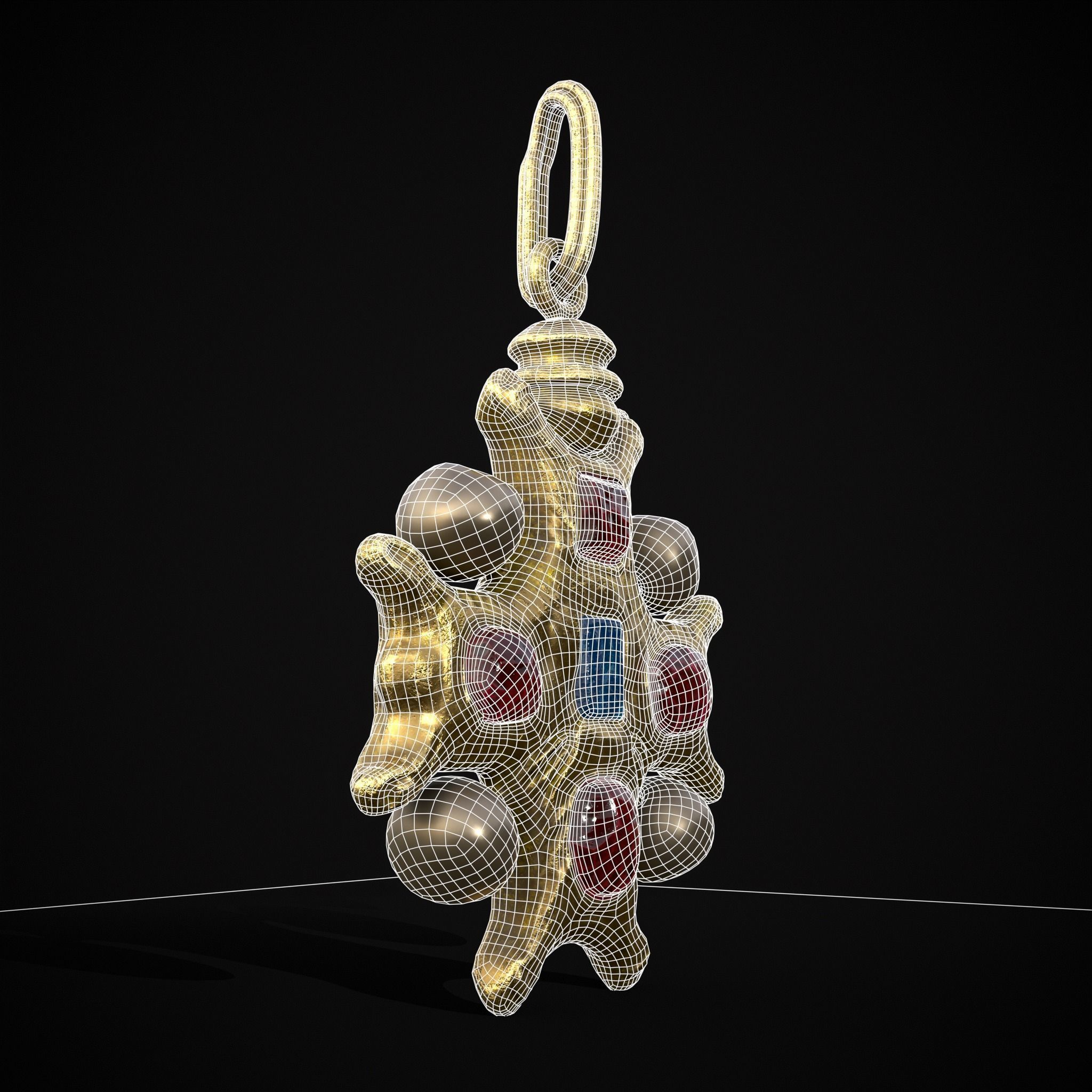 Gold Ruby Sapphire Pearl Cross Pendant Low-poly 3D model_8