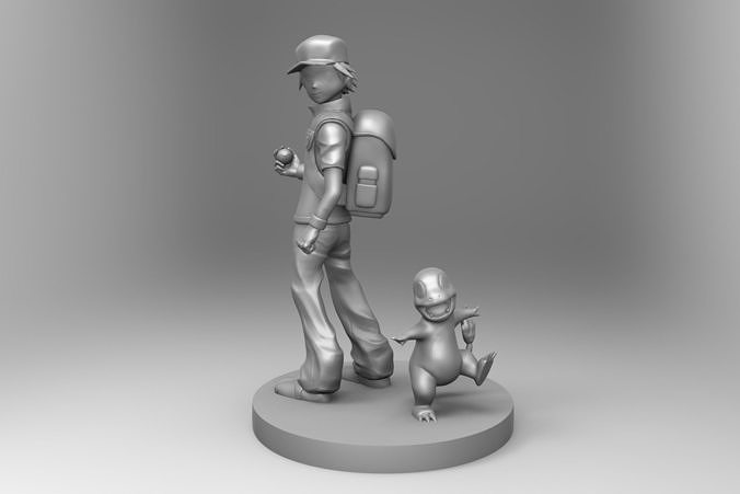 Pokemon 3D Print figurine of boy and his dog 3D print model