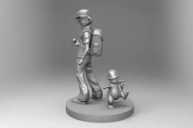 Pokemon 3D Print figurine of boy and his dog