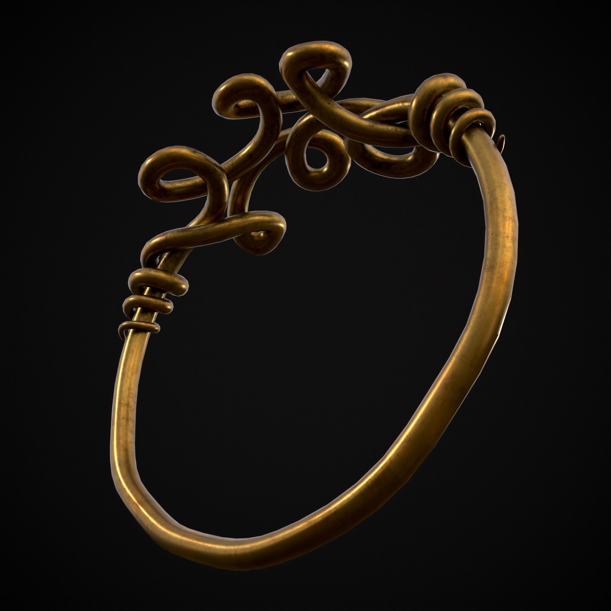 Twisted Wire Looping Gold Ring Low-poly 3D model_3