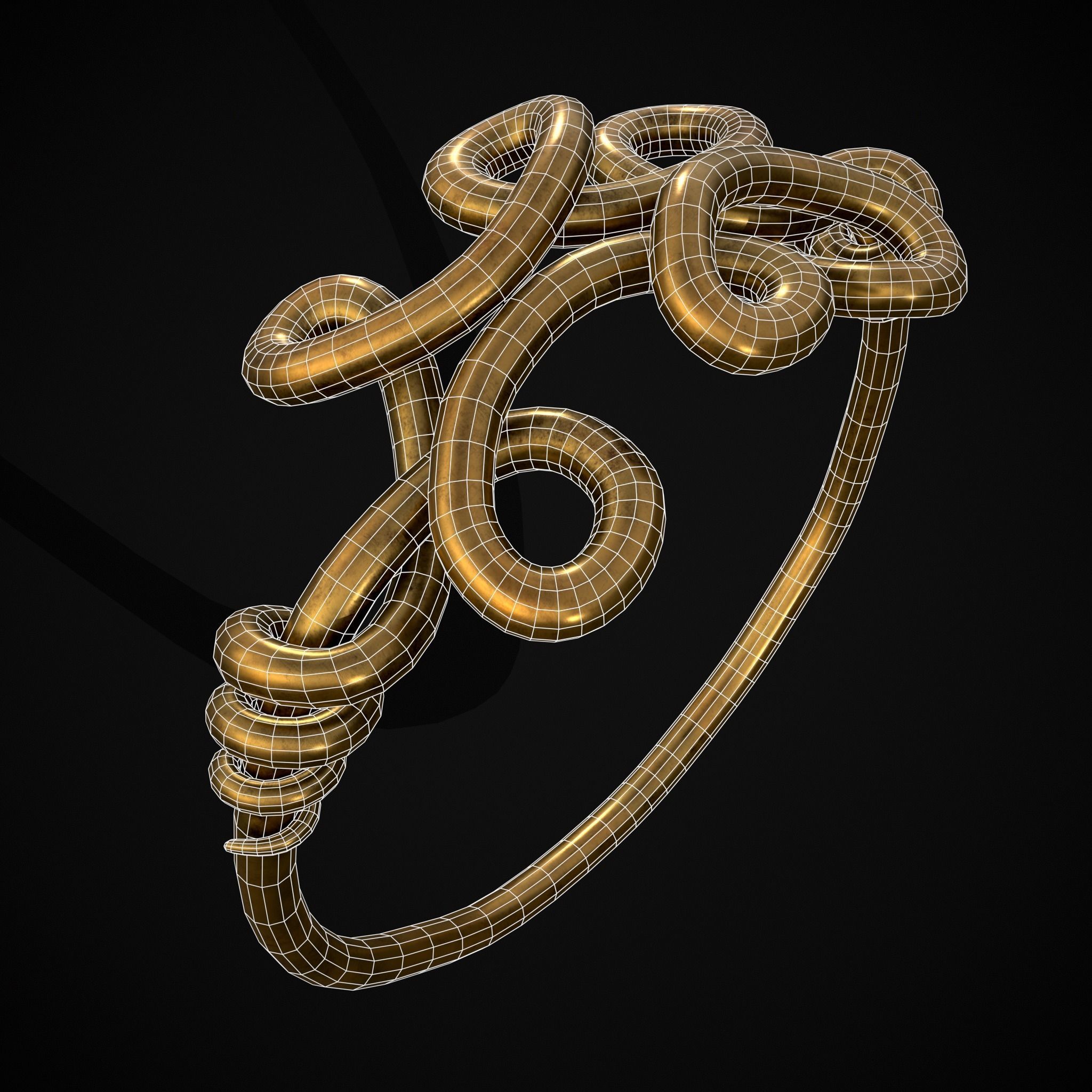Twisted Wire Looping Gold Ring Low-poly 3D model_16