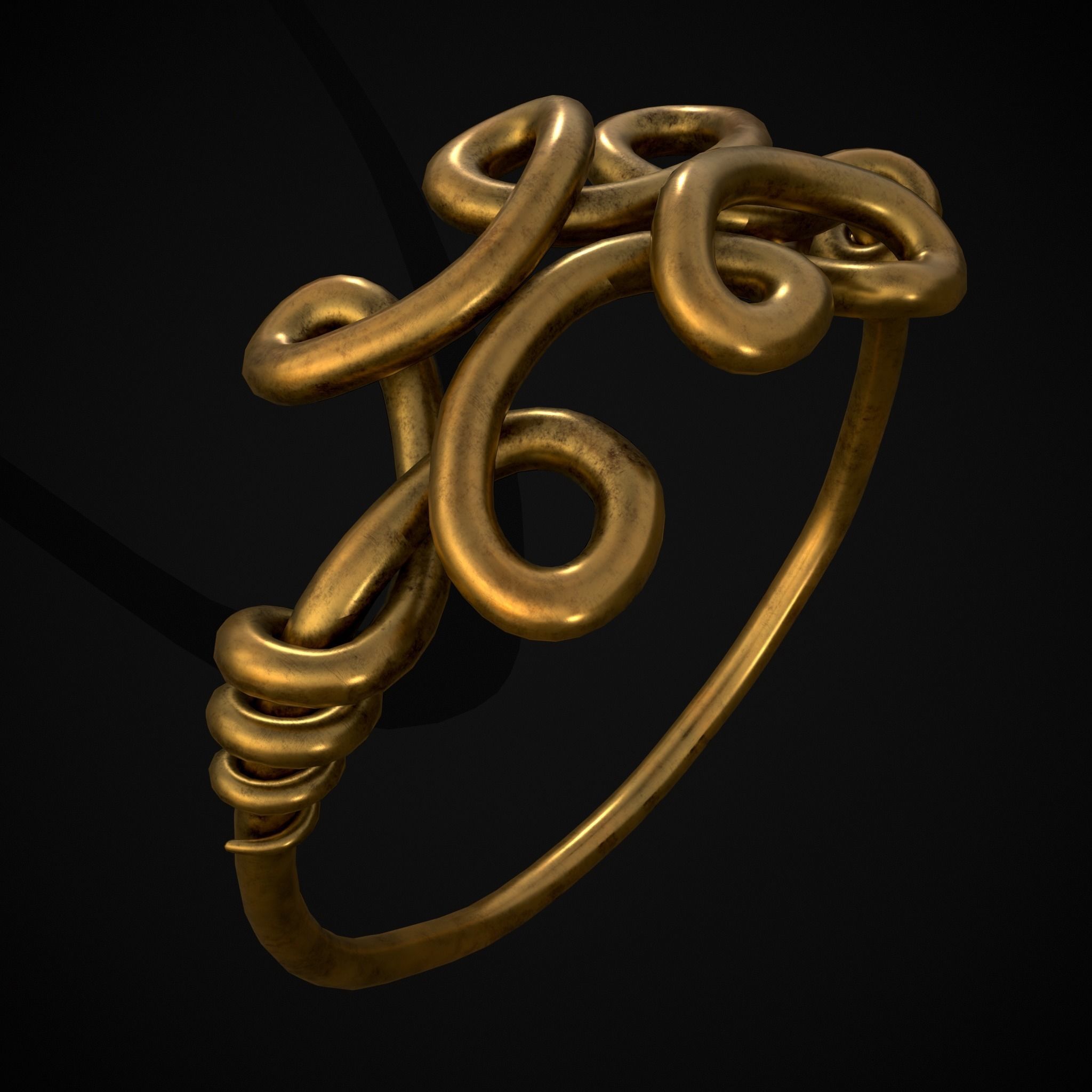 Twisted Wire Looping Gold Ring Low-poly 3D model_15