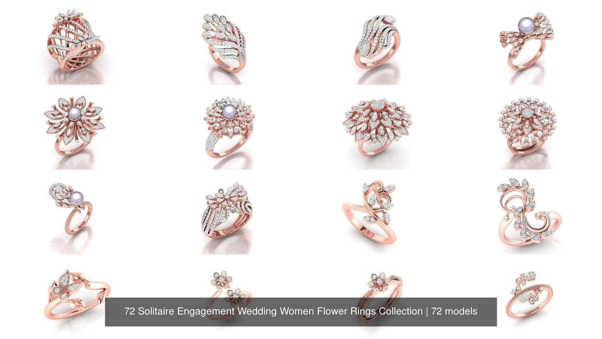 72 Solitaire Engagement Wedding Women Flower Rings Collection _10
