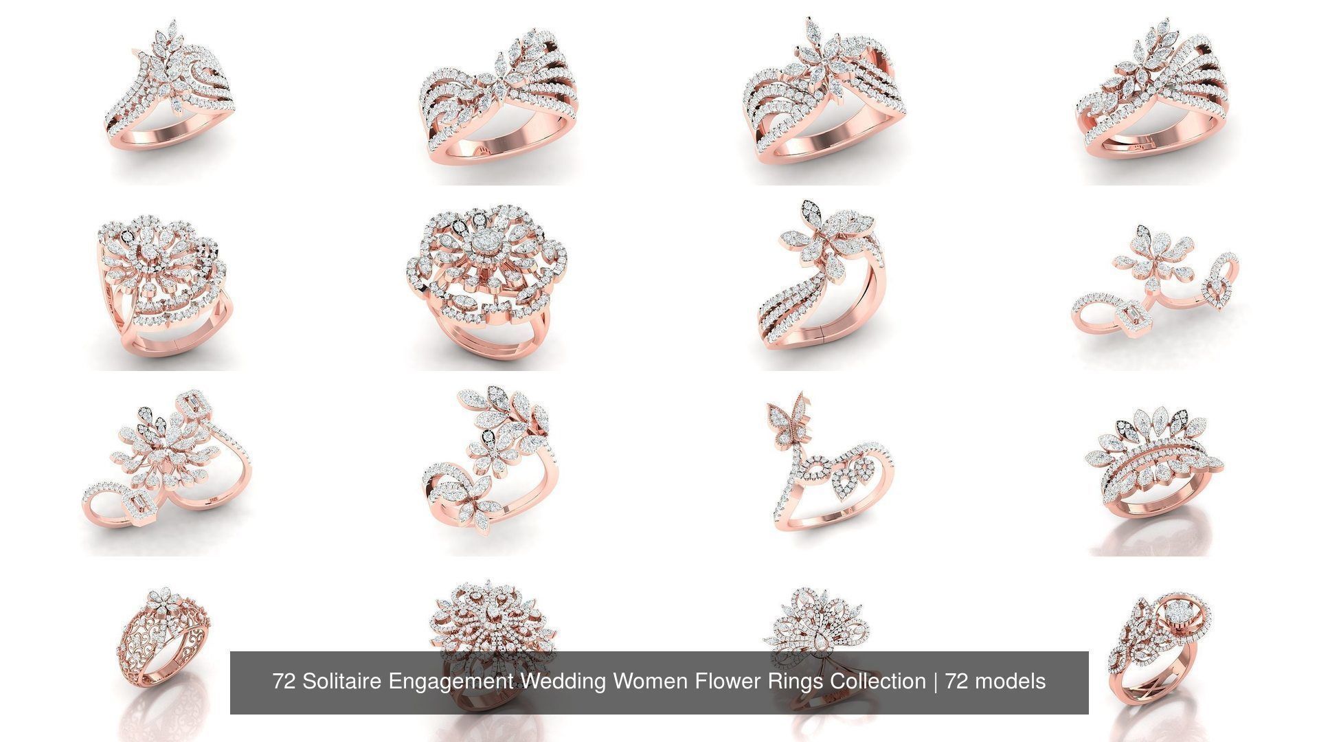 72 Solitaire Engagement Wedding Women Flower Rings Collection _7
