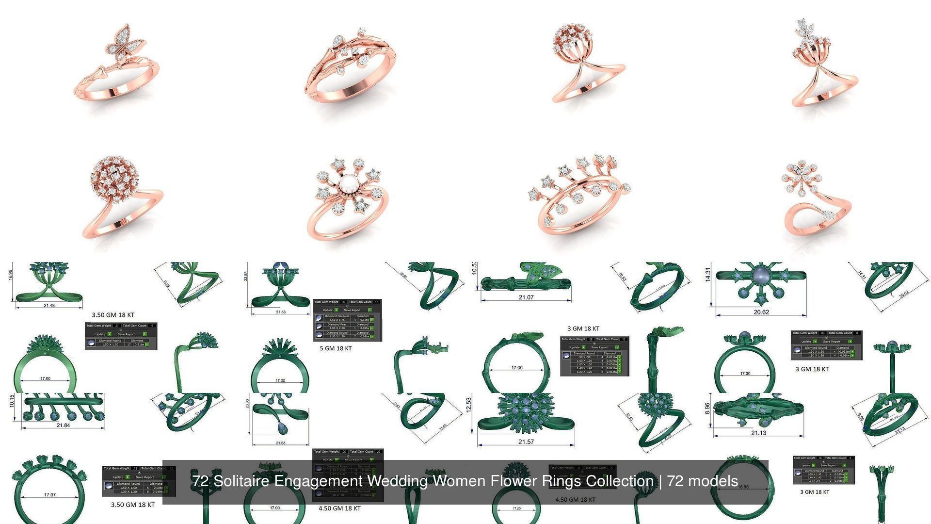 72 Solitaire Engagement Wedding Women Flower Rings Collection _12