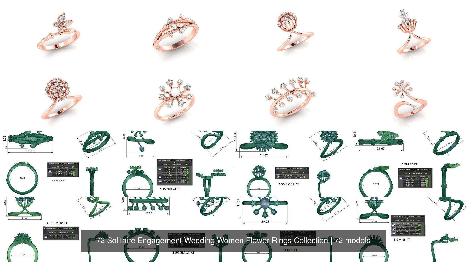 72 Solitaire Engagement Wedding Women Flower Rings Collection _8