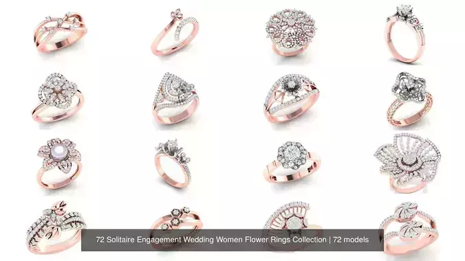 72 Solitaire Engagement Wedding Women Flower Rings Collection 