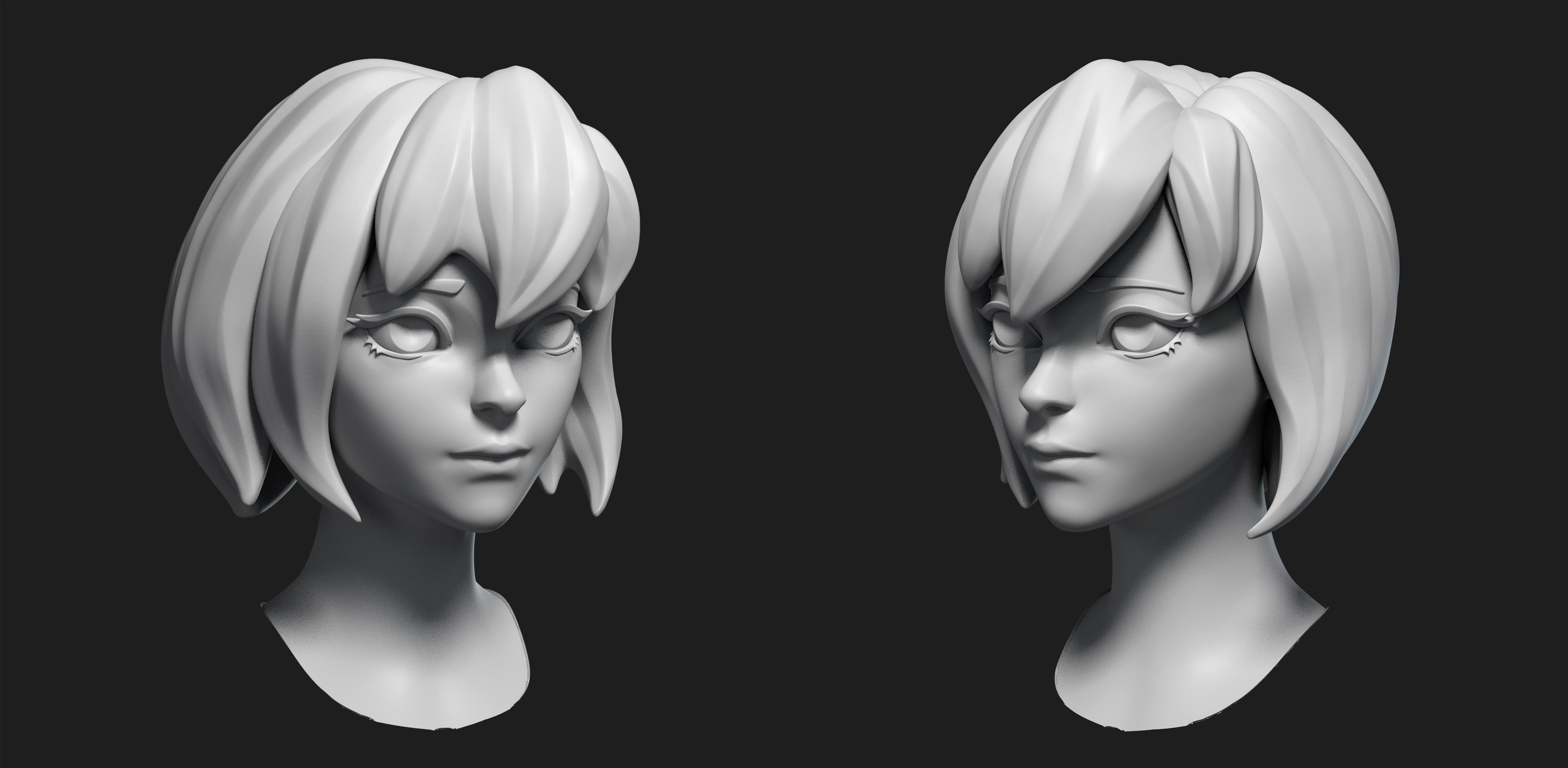 Cyber fantasy female warrior bust Low-poly 3D model_4