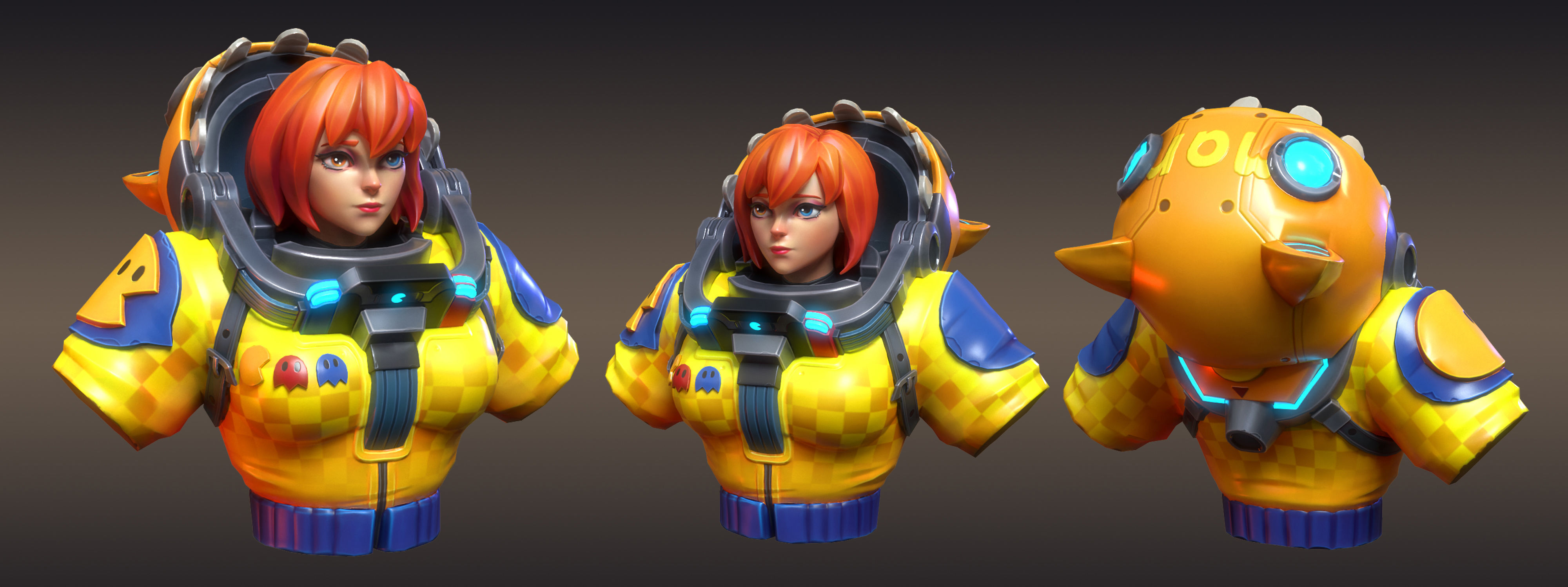 Cyber fantasy female warrior bust Low-poly 3D model_2