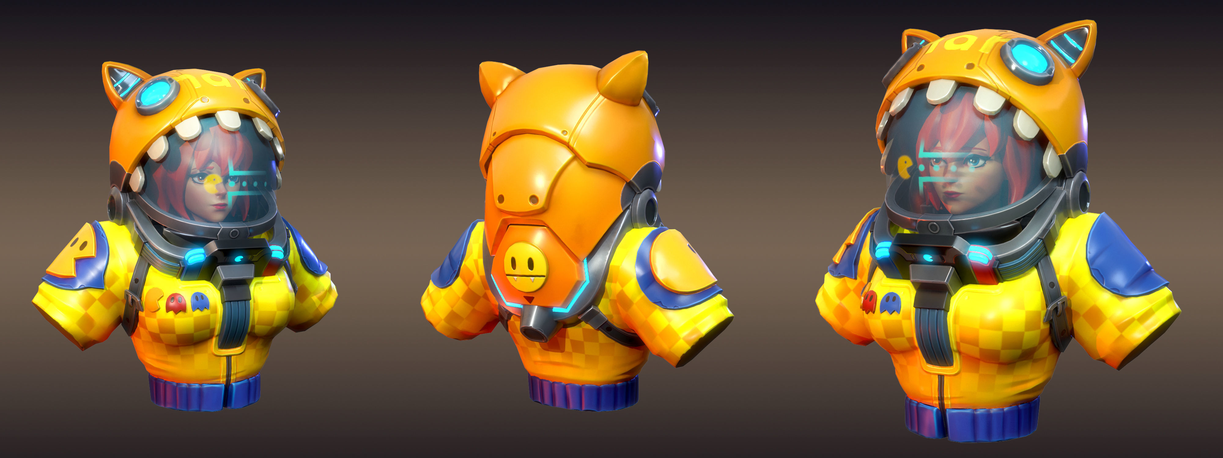 Cyber fantasy female warrior bust Low-poly 3D model_1