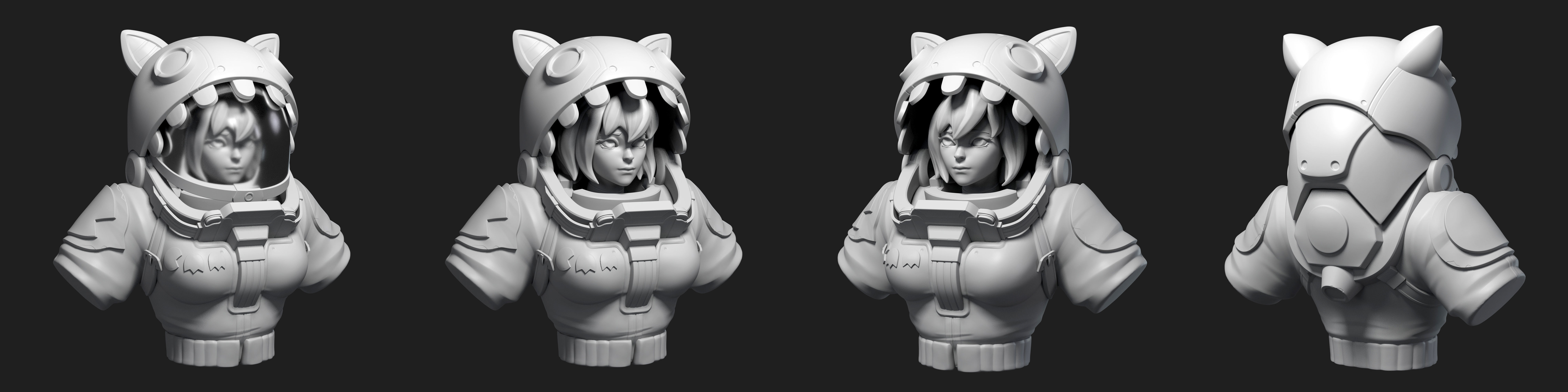 Cyber fantasy female warrior bust Low-poly 3D model_3