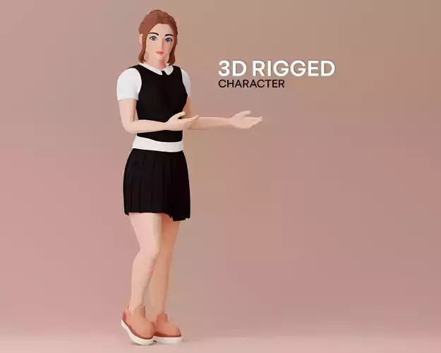 Cute Cartoon character woman - Rigged