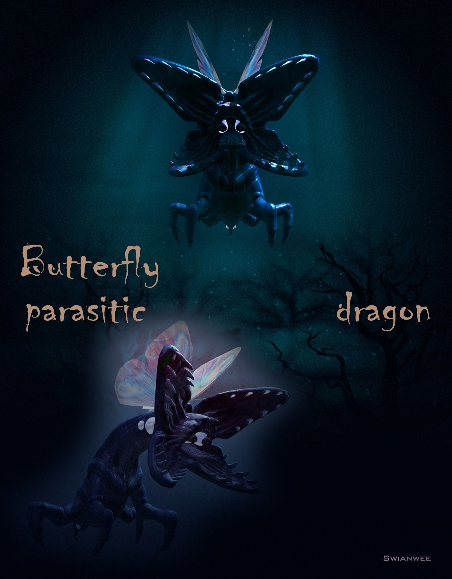 Butterfly parasitic dragon 3D model_2