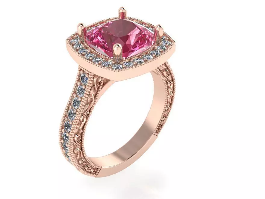Gallant pink  stone ring 2350 3D print model 3D print model_0