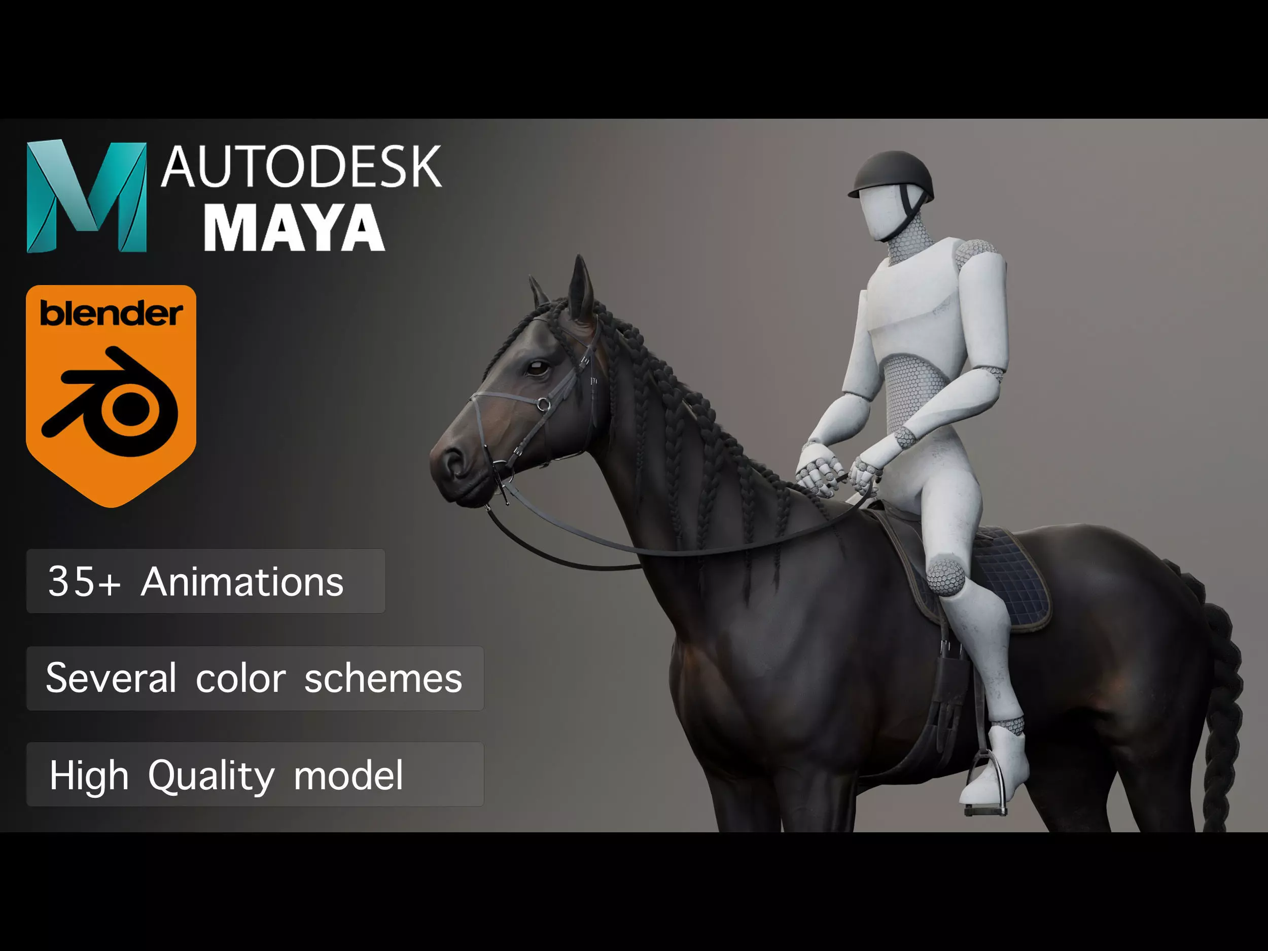 Classic Horse - English Type Low-poly 3D model_0