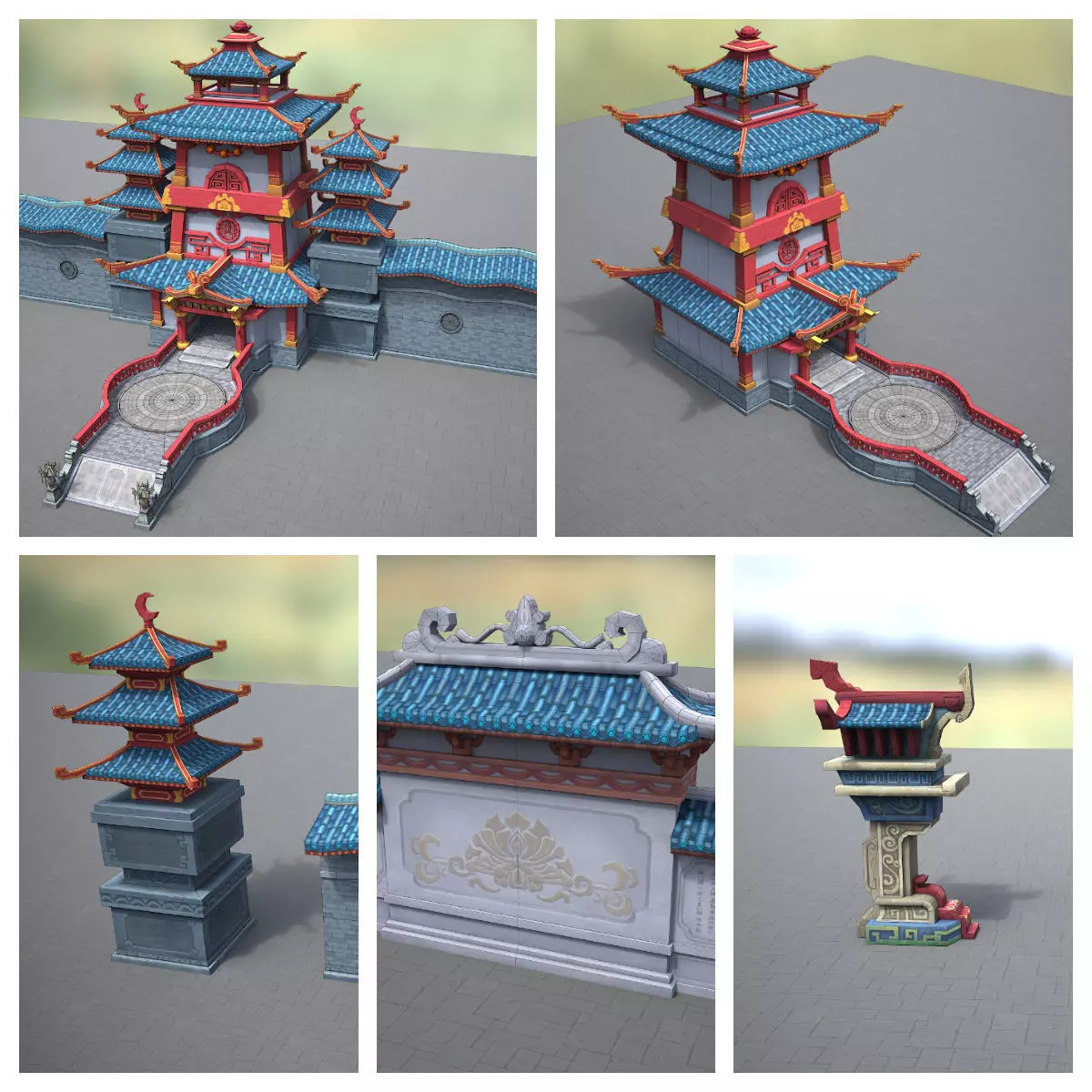 Xianxia Guofeng Building City Gate Low-poly 3D model_0