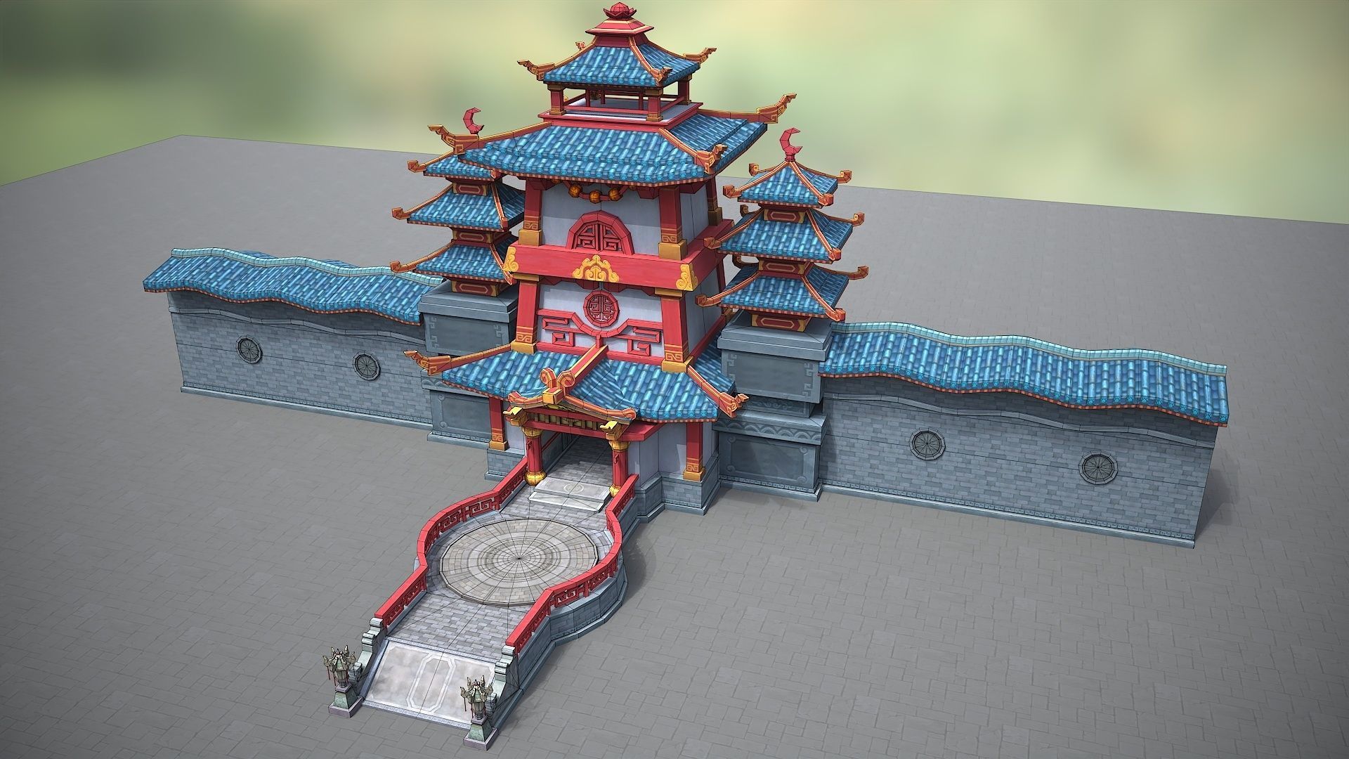 Xianxia Guofeng Building City Gate Low-poly 3D model_1