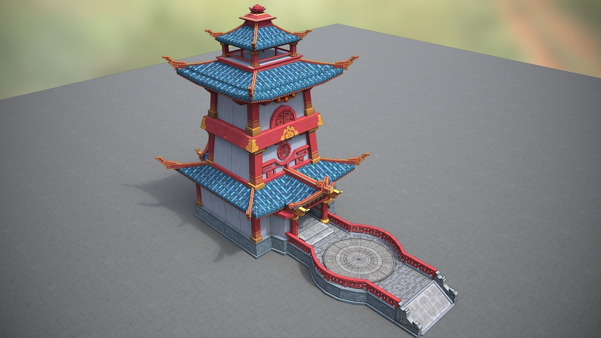 Xianxia Guofeng Building City Gate Low-poly 3D model_4