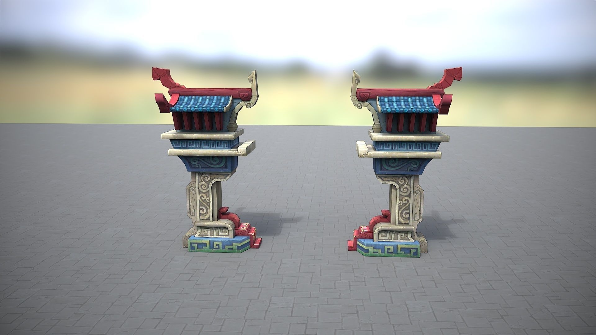 Xianxia Guofeng Building City Gate Low-poly 3D model_7