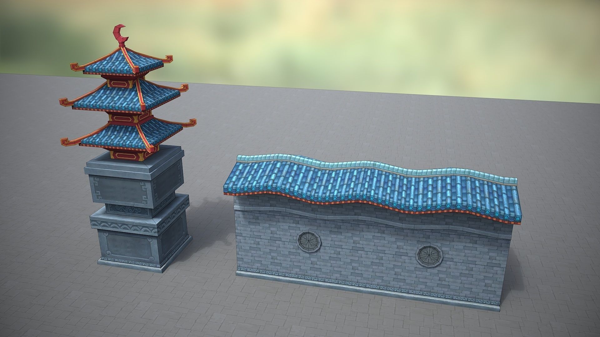 Xianxia Guofeng Building City Gate Low-poly 3D model_5