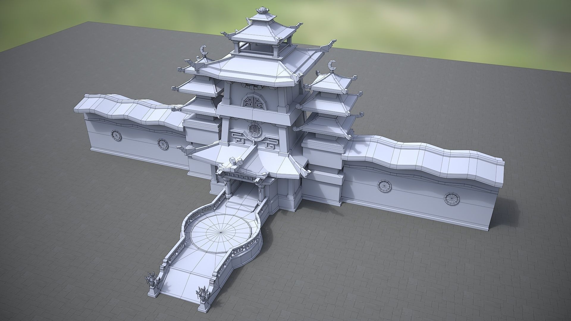 Xianxia Guofeng Building City Gate Low-poly 3D model_9