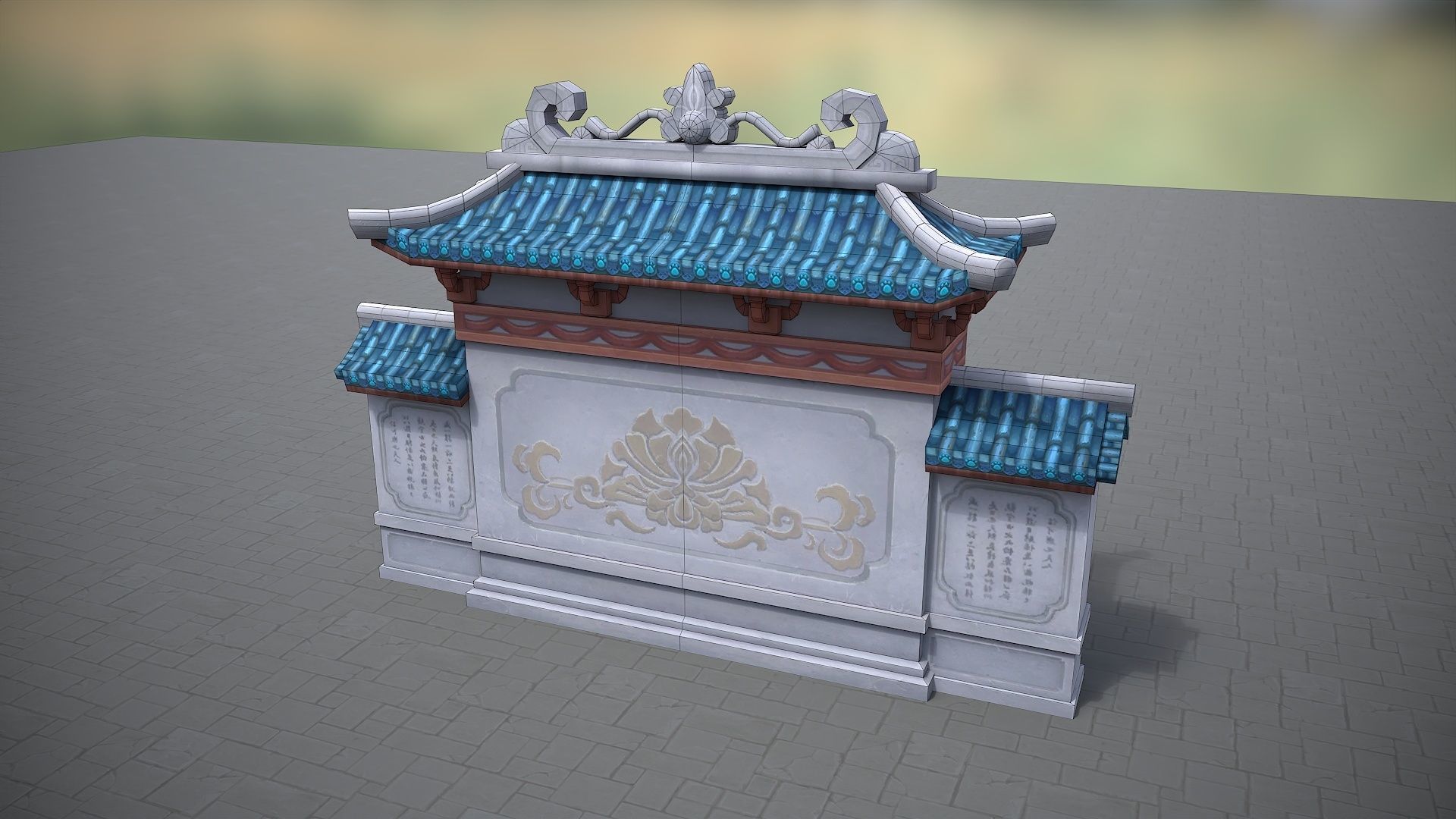 Xianxia Guofeng Building City Gate Low-poly 3D model_8