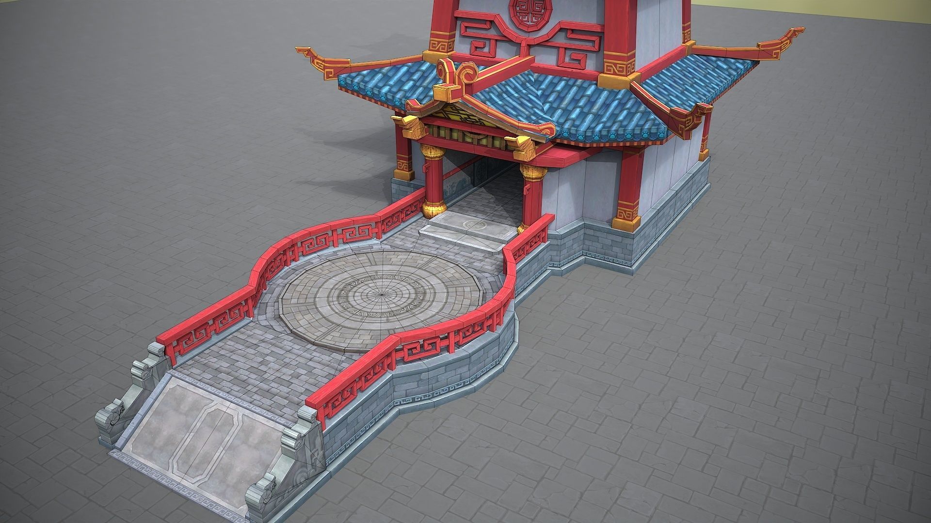 Xianxia Guofeng Building City Gate Low-poly 3D model_2